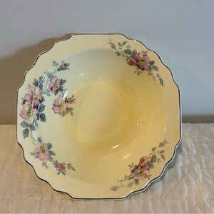 Vintage WS George LIDO Canarytone Pink Floral Deep Bowl Serving Dish 9” Made USA